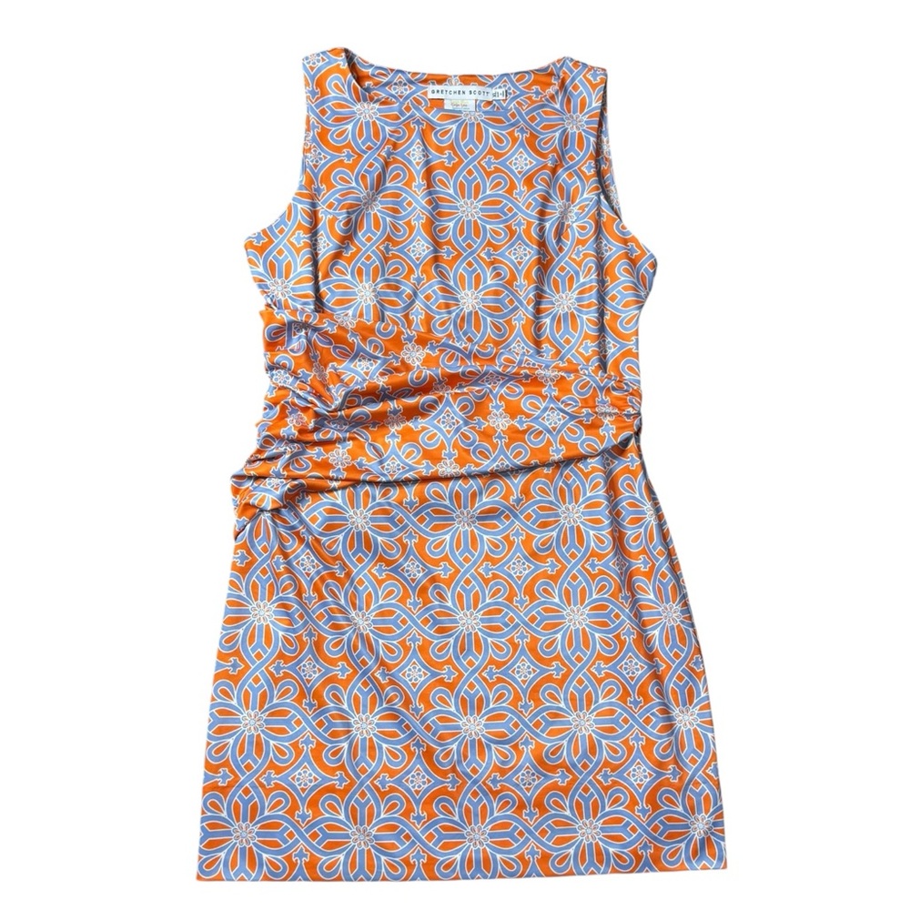Gretchen Scott Designs Orange and Blue Sleeveless Printed Dress